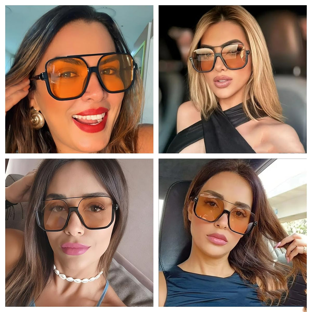 Pieces Retro Oversized Aviator Sunglasses for Women Men Square Semi Rimless 70