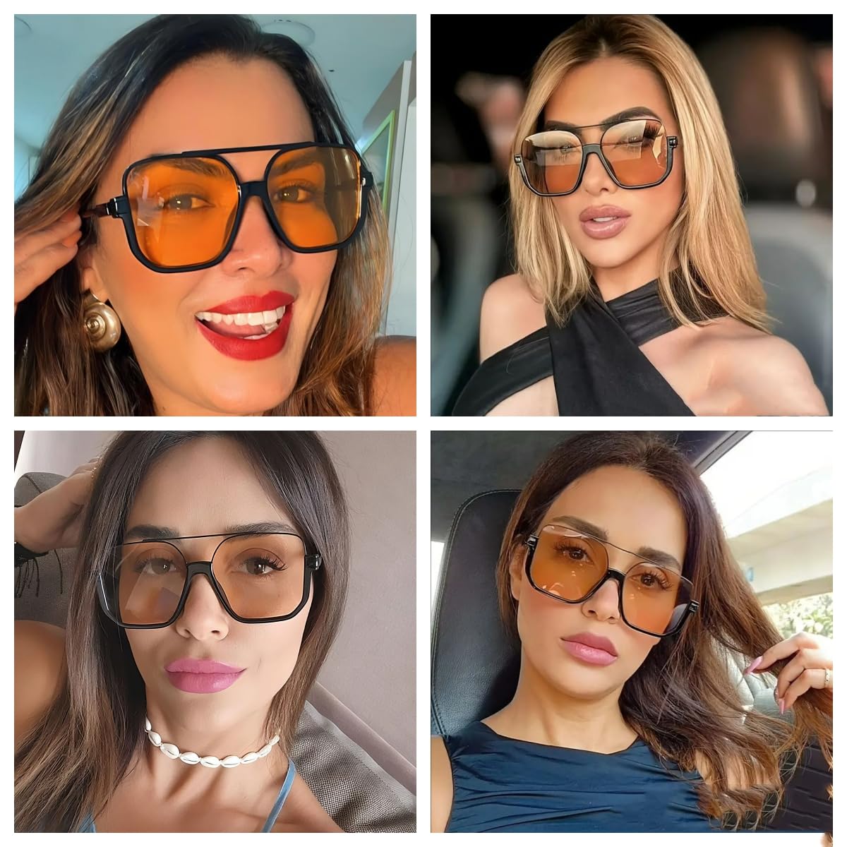 Pieces Retro Oversized Aviator Sunglasses for Women Men Square Semi Rimless 70