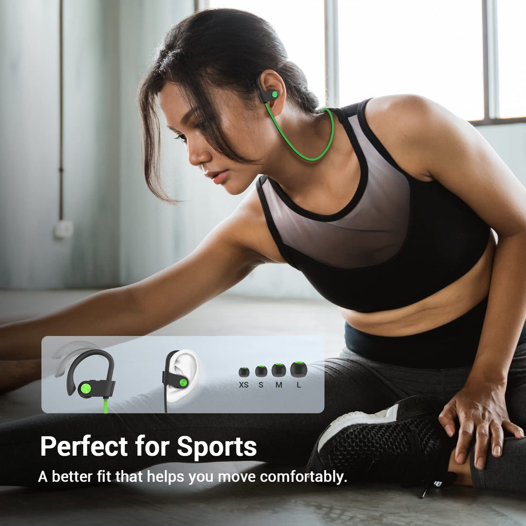 Bluetooth Headphones, HiFi Bass Stereo Earbuds with Noise Cancelling Mic, IPX7 W