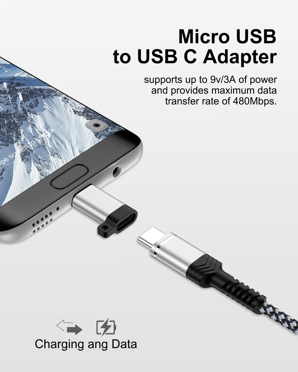 USB to USB C Adapter, 2-Pack Type C Female to Micro USB Male Converter, USB C to