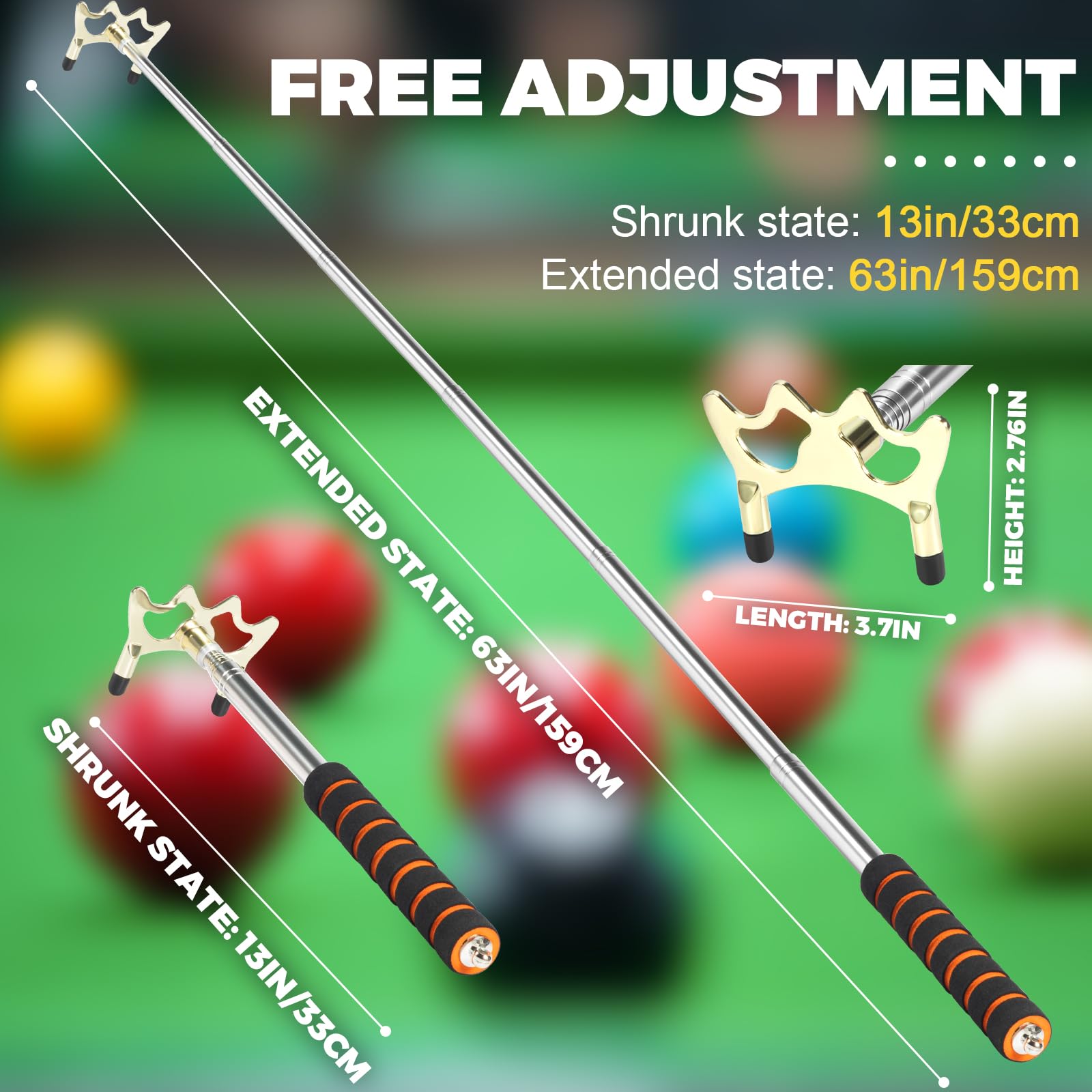 Pool Bridge Stick, Professional Retractable Pool Cue Bridge with Removable Brass