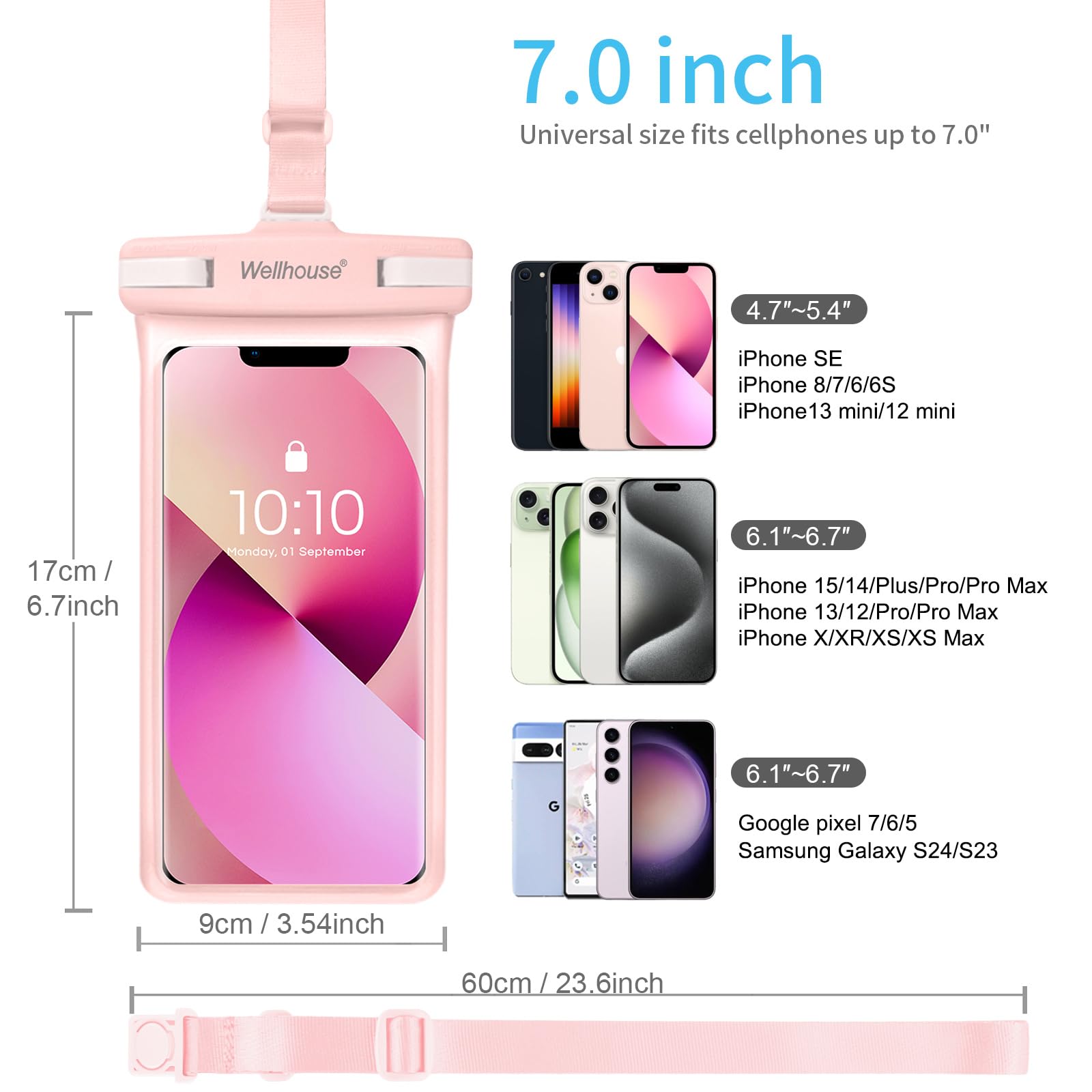 3D Waterproof Phone Pouch with Lanyard,Premium TPU100FT Deep Waterproof Phone Ca