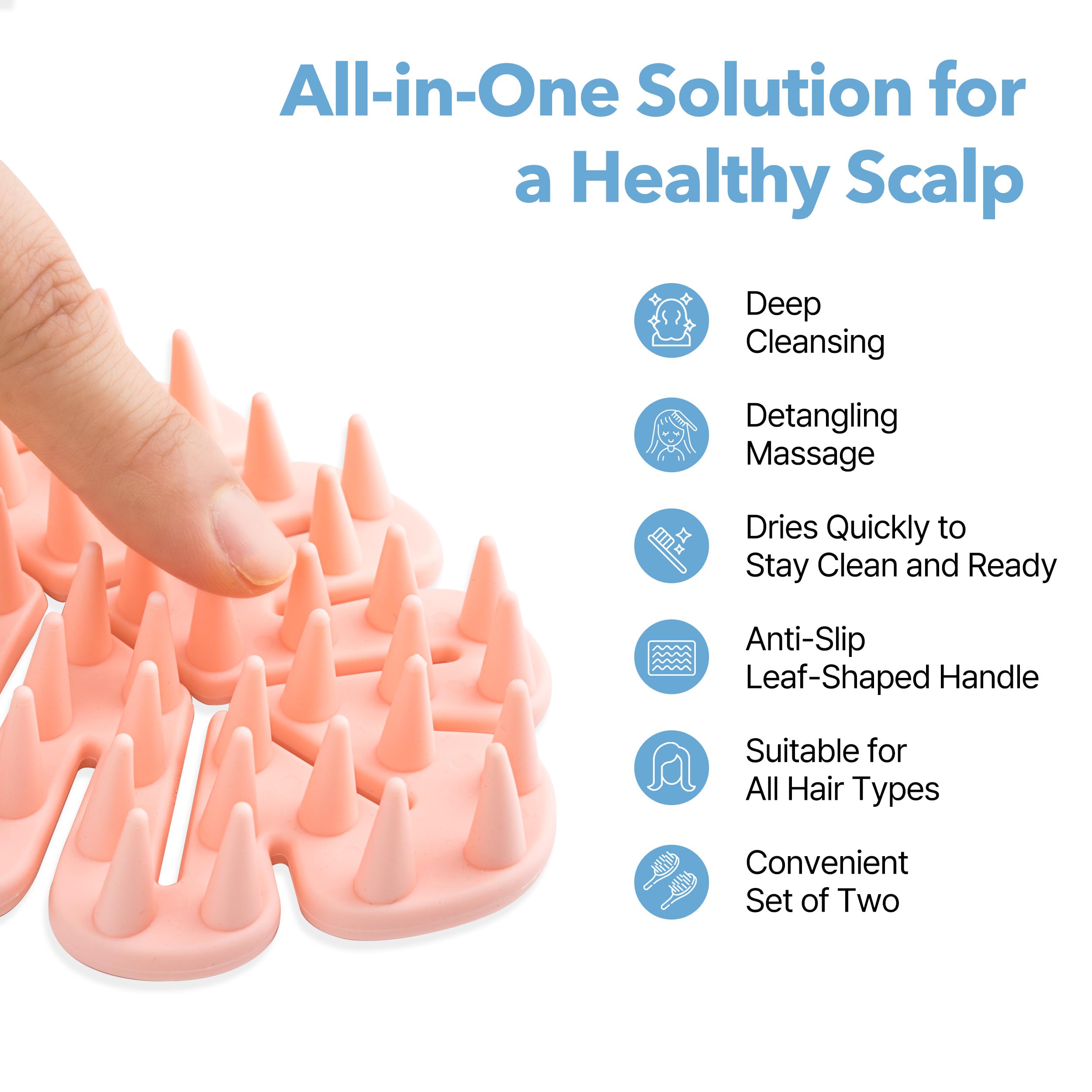 Massager Brush 2-Pack – Leaf-Grip Shampoo Scrubber for Deep Clean & Hair C