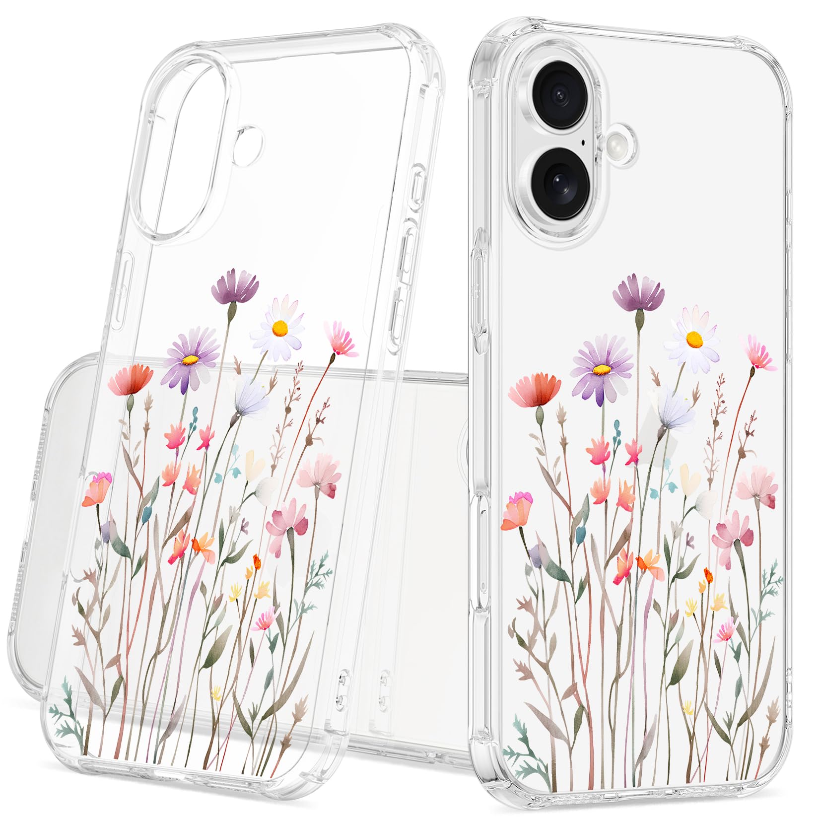 Clear Case for iPhone 16 for Women Girls,Cute Flowers Design Phone Cover,
