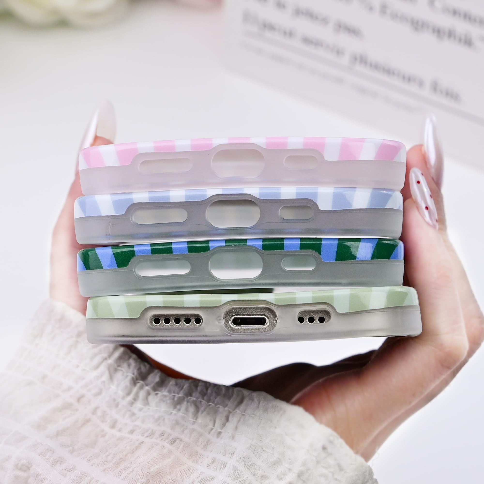 with iPhone 15 Case,Cute Aesthetic Striped Pattern Cover for Women Gi