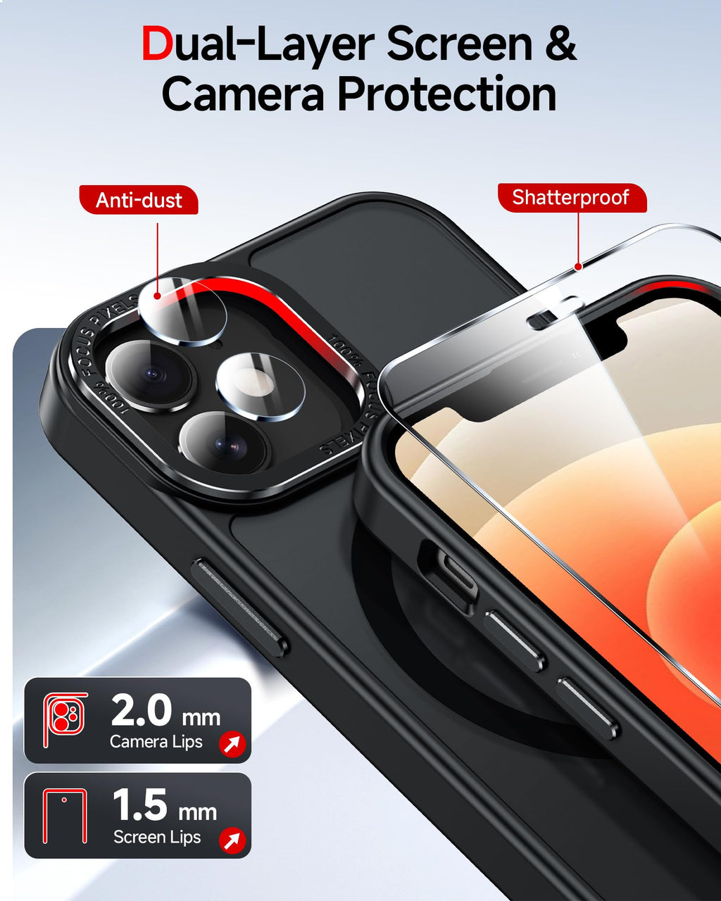 Iphone-12 Mini Case/Iphone-13 Mini Phone Cases:[ Screen Protector X2+ Camera Cov
