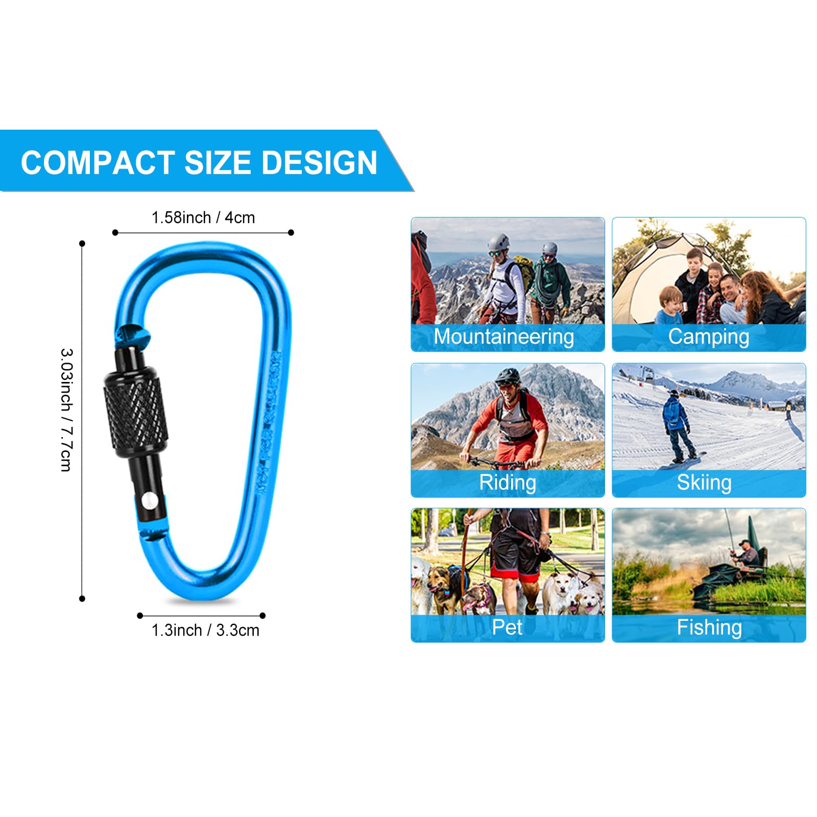Pack Aluminum D Ring Key Rings Hiking Clips Locking Carabiner for Hiking Camping
