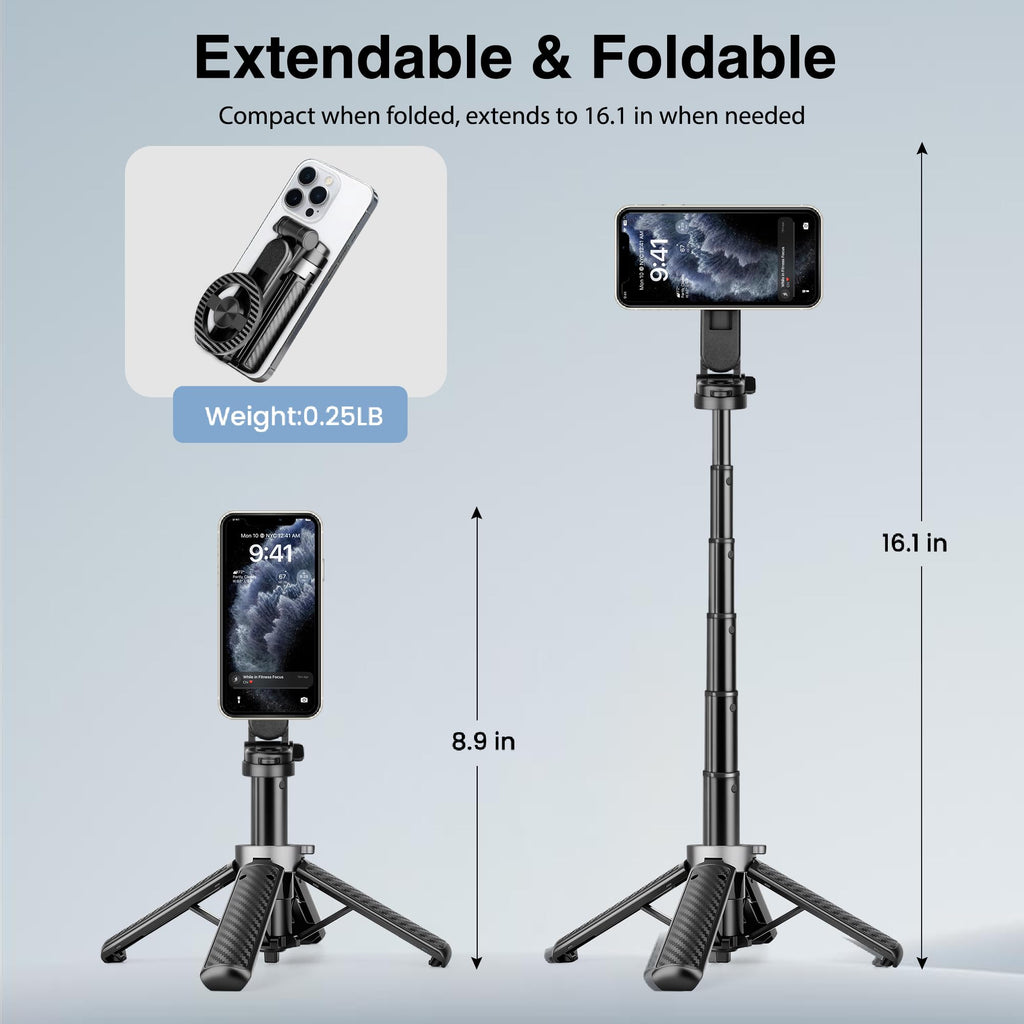 Multifunctional Magnetic Phone Tripod, Portable Selfie Stick for iPhone & Android
