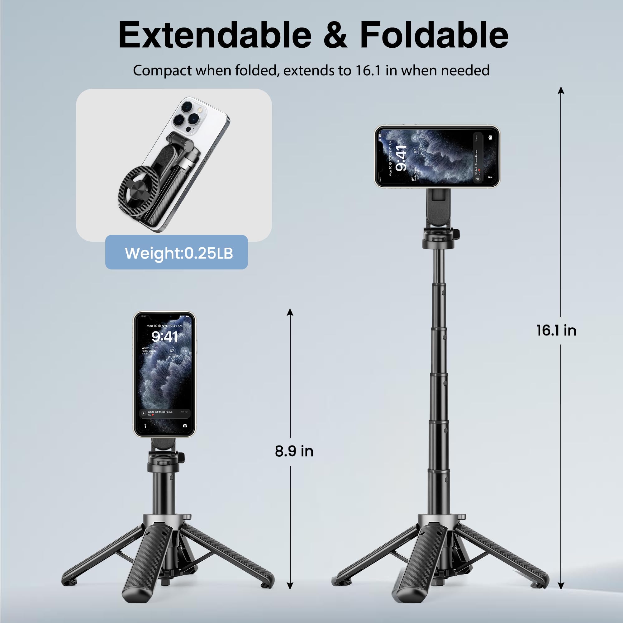 Multifunctional Magnetic Phone Tripod, Portable Selfie Stick for iPhone & Android