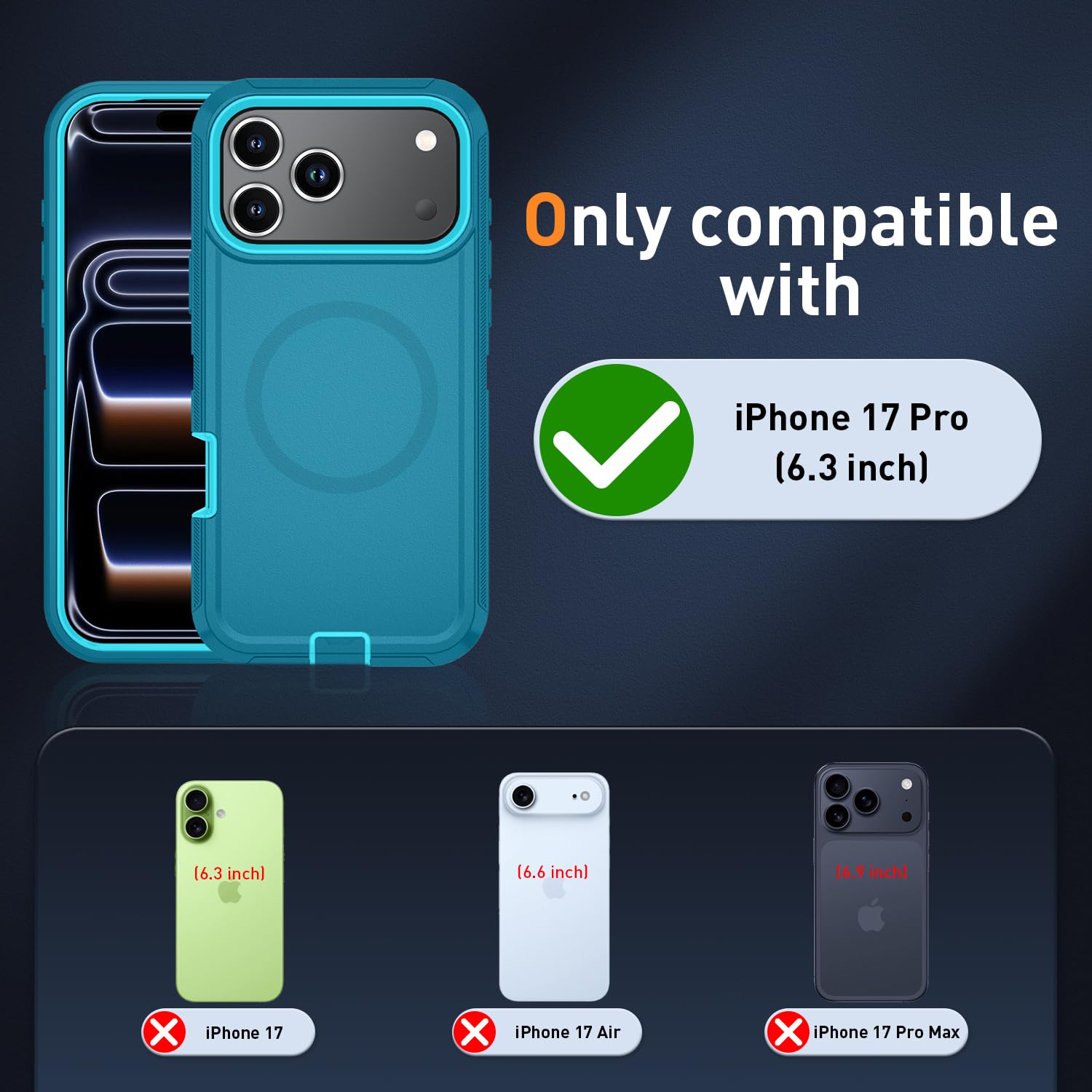 Iphone 17 Pro Heavy Duty Shockproof 3-Layer Full-Body Protection Rugged Cover [