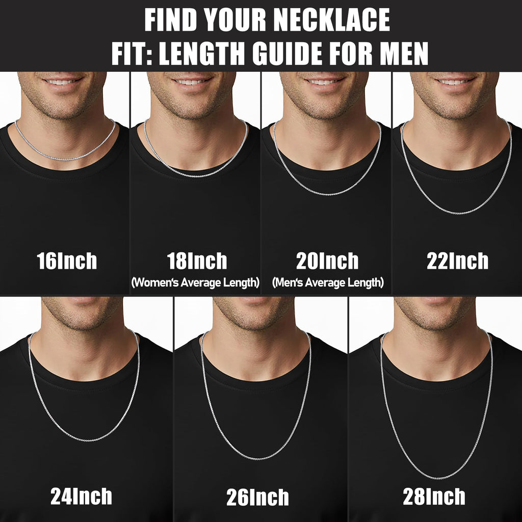 Silver Tone Wheat Chain Necklace for Men, 2.5mm Mens Chain Necklaces, Stainless
