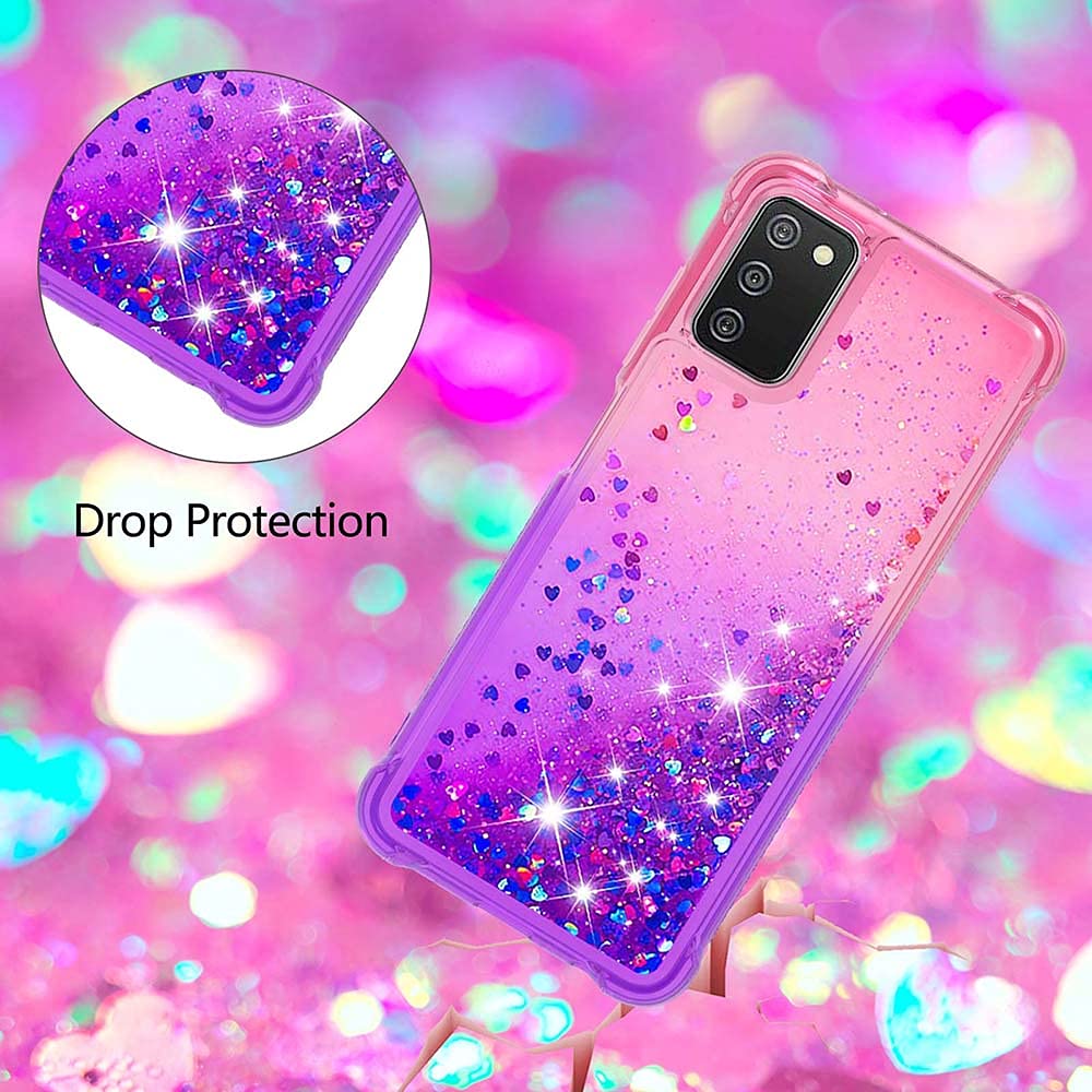 for Samsung Galaxy A03S Case with Glass Screen Protector for Women Girls,Glitter