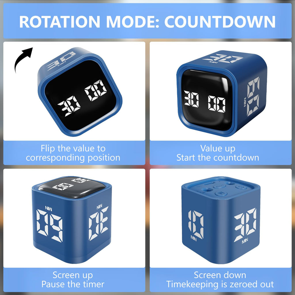 Cube Timer, 5/10/30/60 Min & Custom Count Down, Included Pause & Resume Feature,
