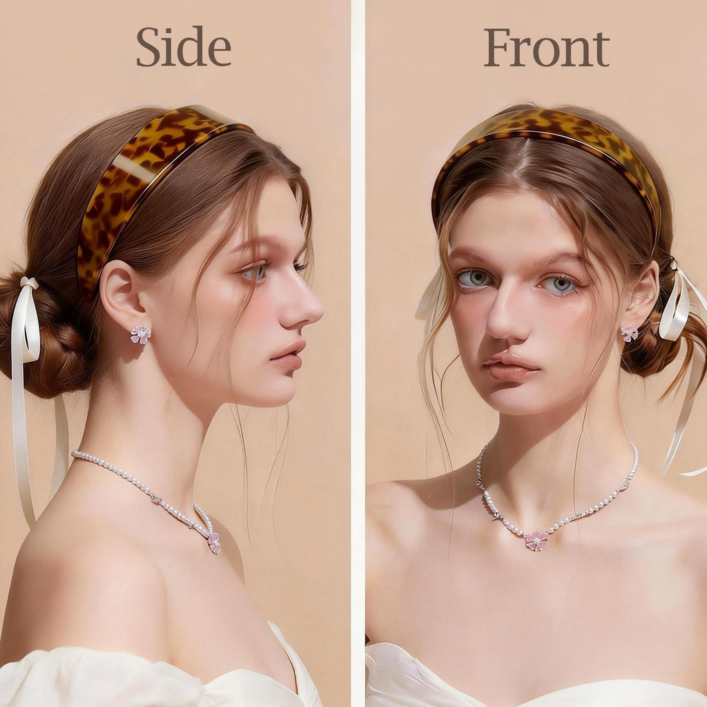 ÉCLAT Tortoise Shell Headbands for Women, Wide Leopard Headbands with Teeth for