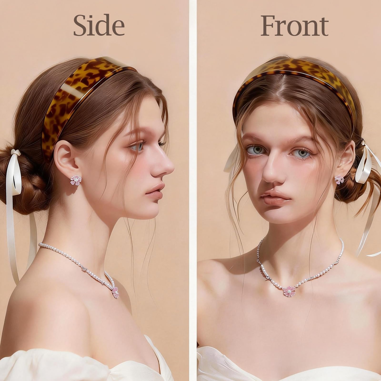 ÉCLAT Tortoise Shell Headbands for Women, Wide Leopard Headbands with Teeth for