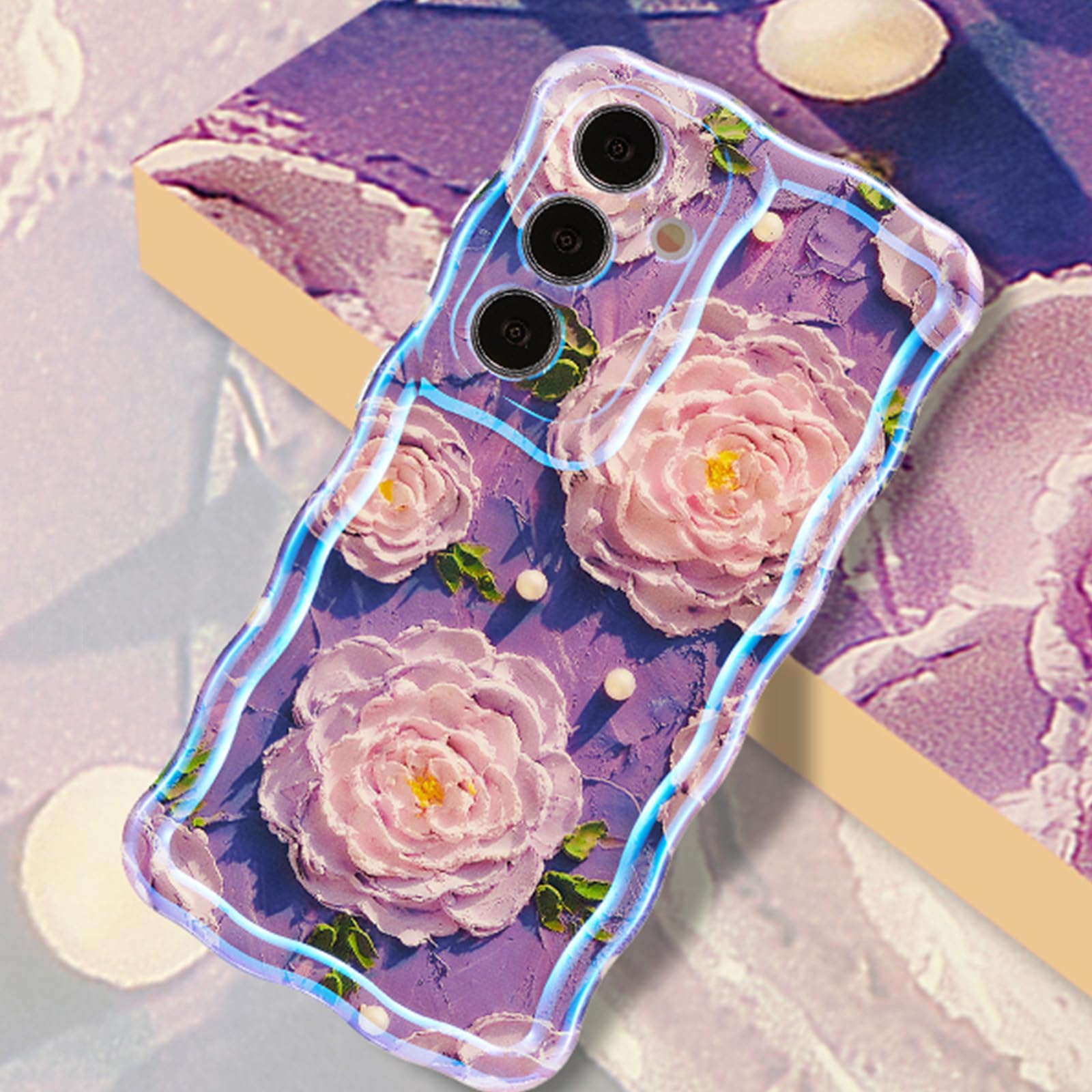 Case for Samsung Galaxy S25, Colorful Retro Oil Painting Flower Cute Floral Aest