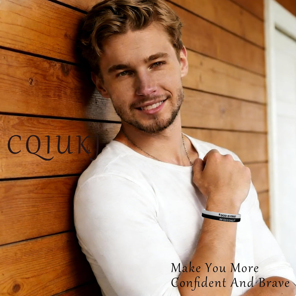 GOD IS FIRST Bracelet for Men Women, Christian Bible Verse Rubber Bracelets, Whi