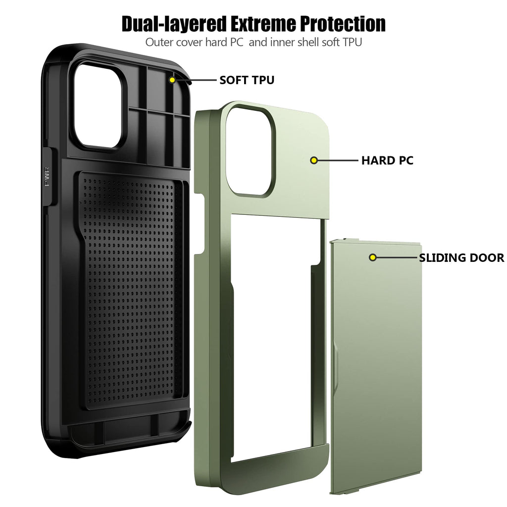 iPhone 12/iPhone 12 Pro Case with Card Holder Heavy Duty Protective Dual Lay