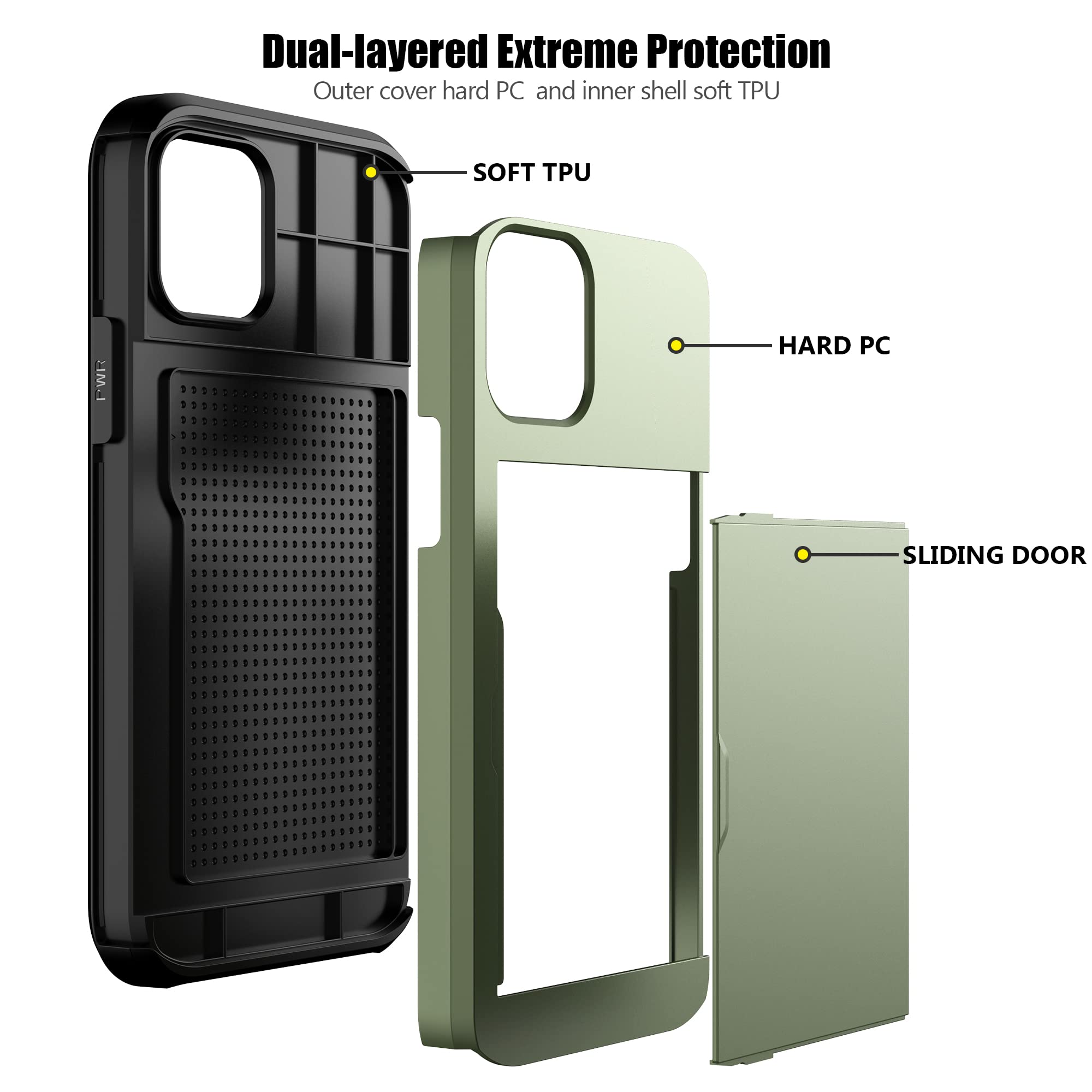 iPhone 12/iPhone 12 Pro Case with Card Holder Heavy Duty Protective Dual Lay