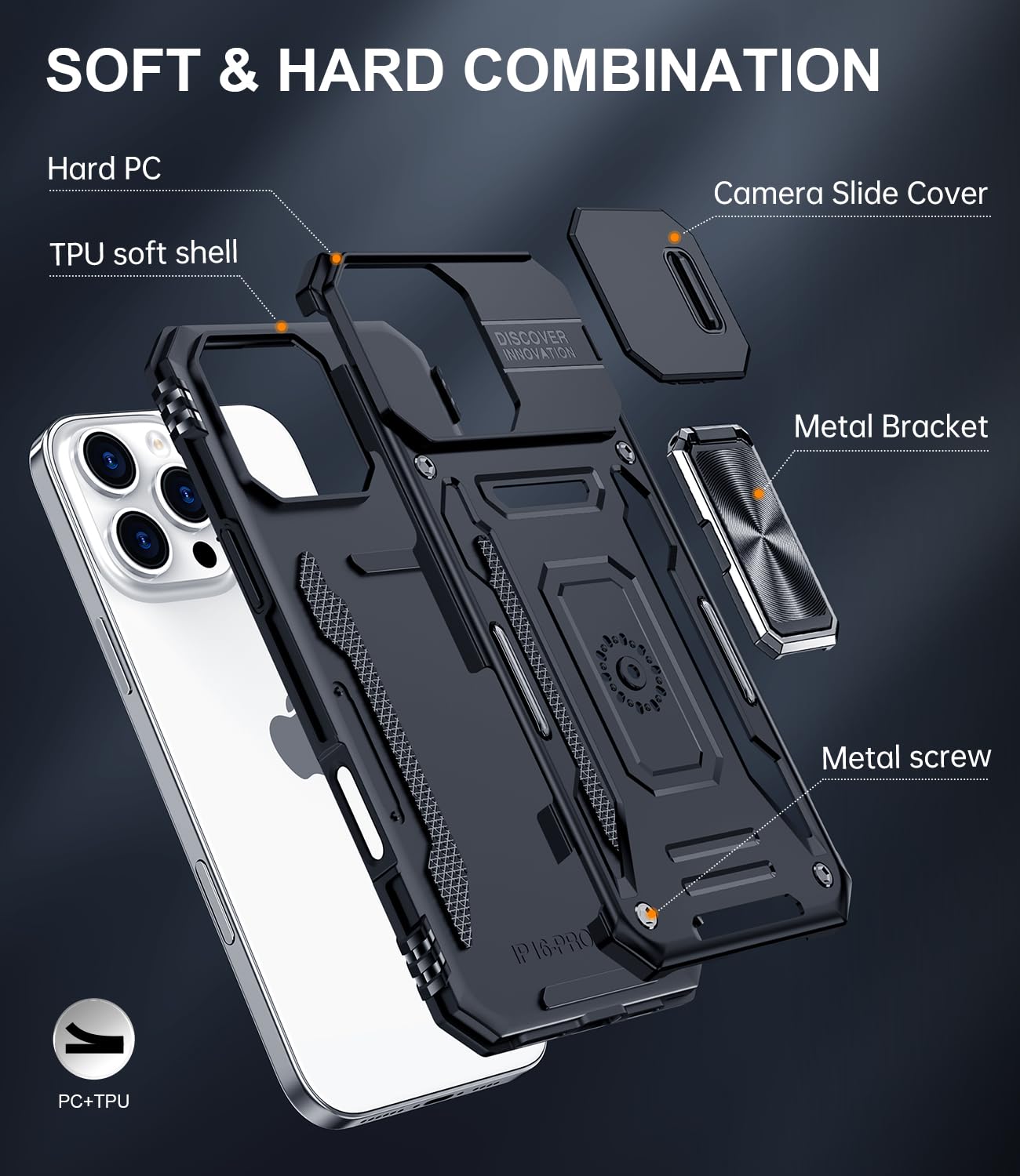 Phone Case Compatible for iPhone 16 Pro Max with Camera Cover Military Gra
