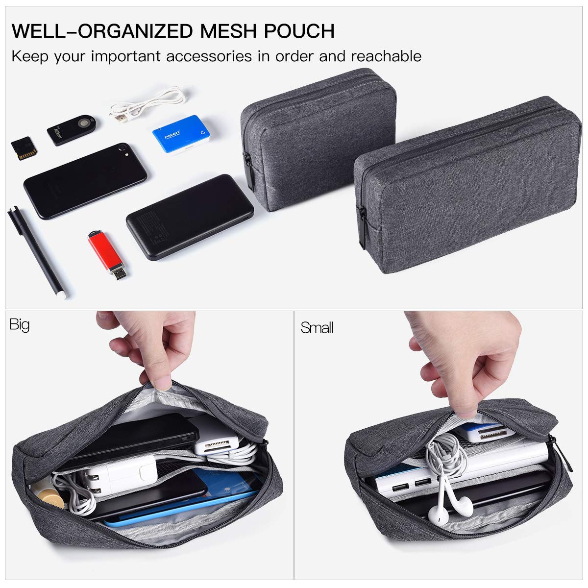 Accessories Carrying Case, 2Pcs Big + Small Port