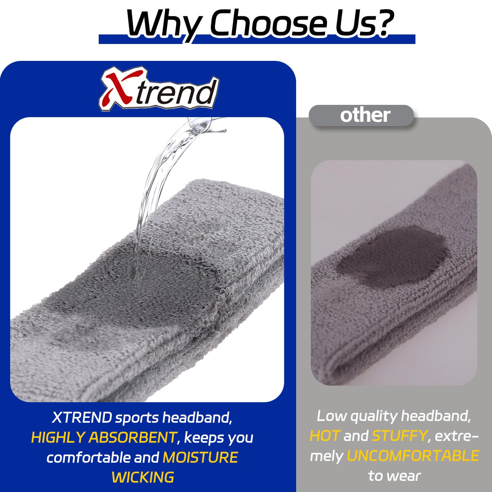 Sports Headband for Men and Women Terry Cloth Moisture Wicking Sports Sweatband