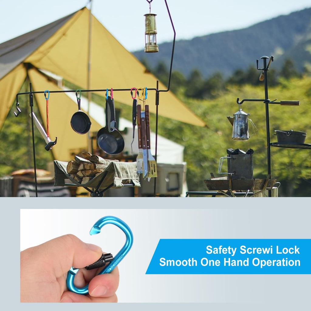 Pack Aluminum D Ring Key Rings Hiking Clips Locking Carabiner for Hiking Camping