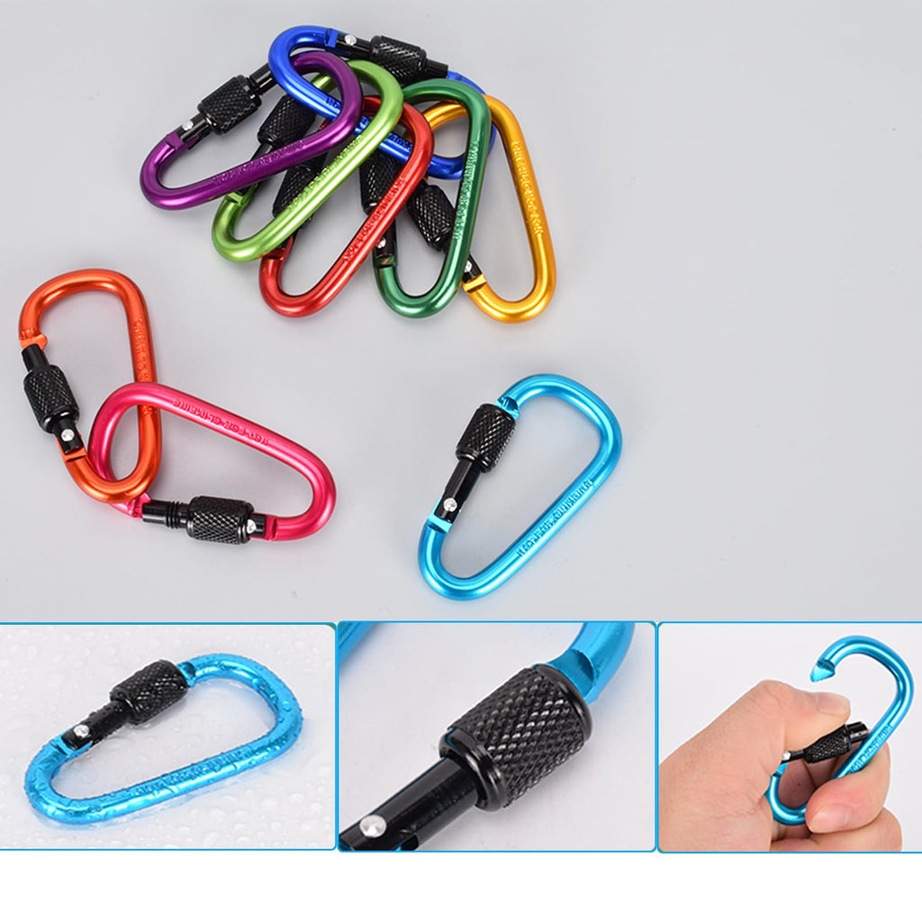 Pack Aluminum D Ring Key Rings Hiking Clips Locking Carabiner for Hiking Camping