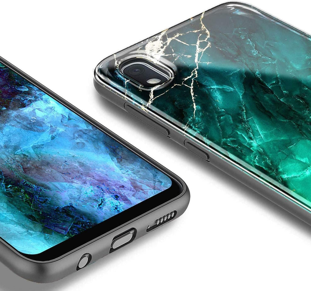 Compatible with Samsung Galaxy A50 Phone Case, Marble Green | with Tempered Glas