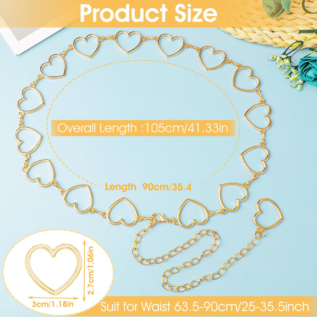 Heart-Shape Chain Belts for Women,Adjustable Waist Chain Hollow-Design Body