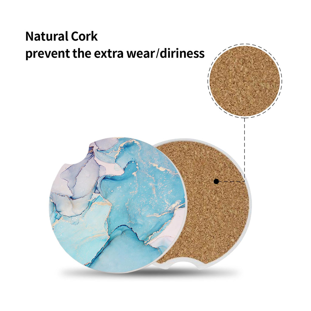 Cup Holder Coasters 2 Pack — Absorbent Ceramic Stone with Cork Base for Women &