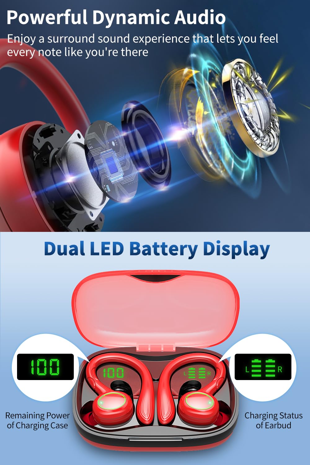 Wireless Earbuds, 60H Playback Bluetooth 5.3 Headphones,Noise Cancelling Wireles