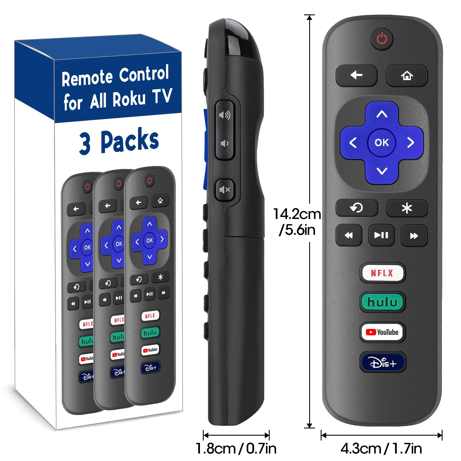 Replacement Remote Control Only For Roku Tv, Compatible For Tcl Roku/Hisense Rok