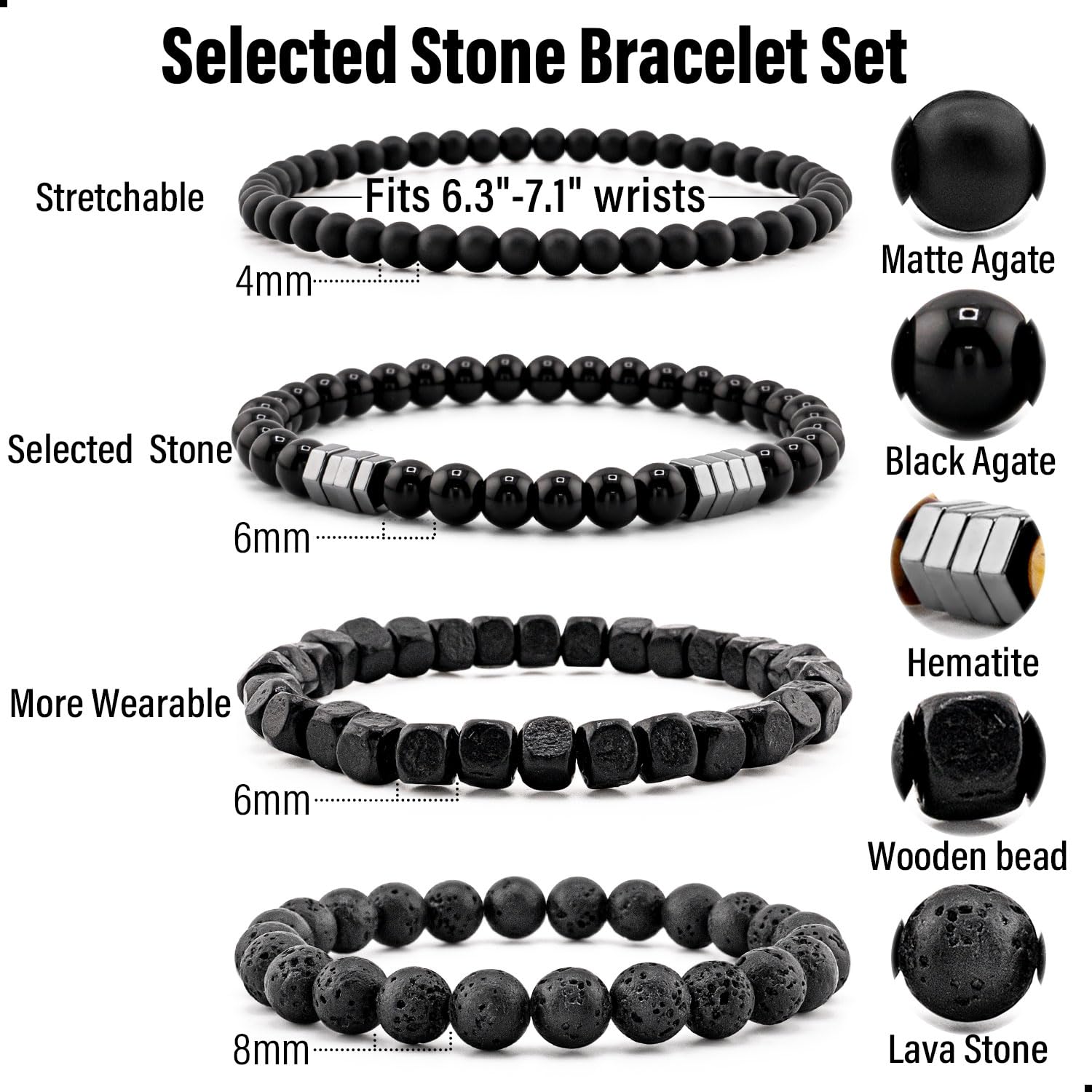 Party Jewelry Multi-Layer Bracelet Set Casual Wear Black Beaded Bracelets for Me