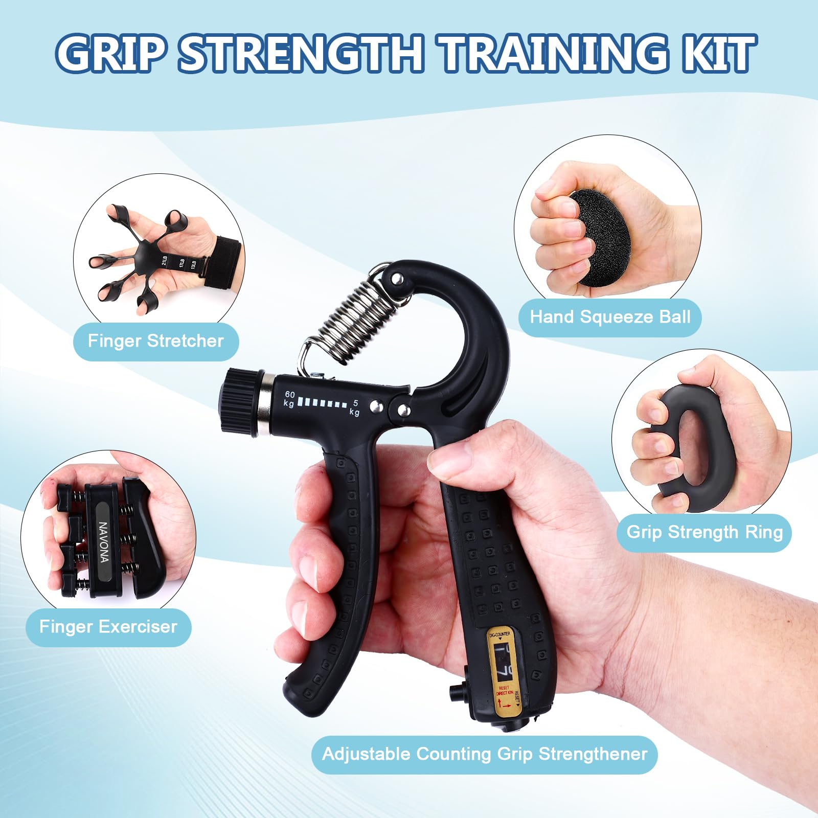 PCS Grip Strength Trainer Kit, Hand Gripper Strengthener, Forearm Strengthener,