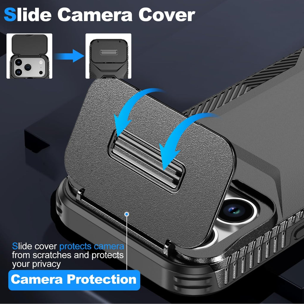 For Iphone 17 Pro Cases With Slide Camera Cover, Military Grade Non-Slip Heavy D