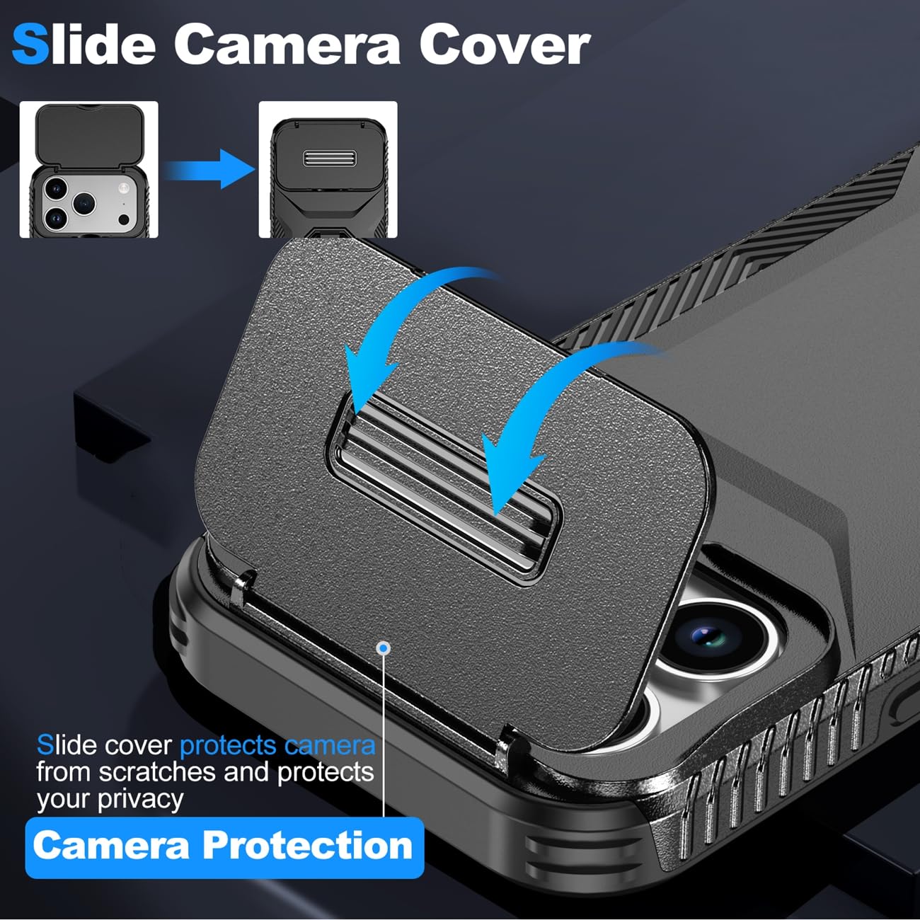 For Iphone 17 Pro Cases With Slide Camera Cover, Military Grade Non-Slip Heavy D