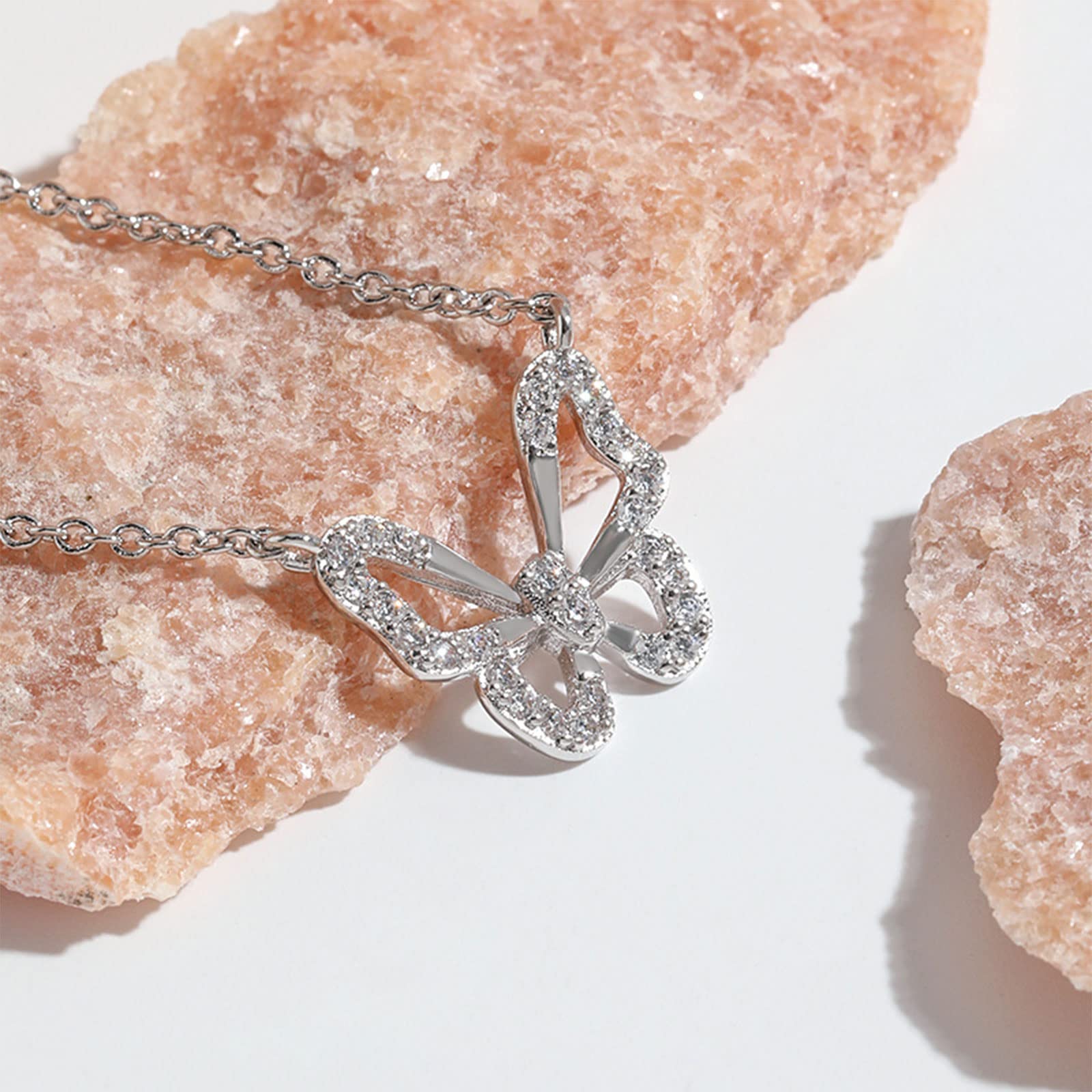 Butterfly Necklace - Rhinestone Pendant Necklaces for Women Butterflies Charm Je