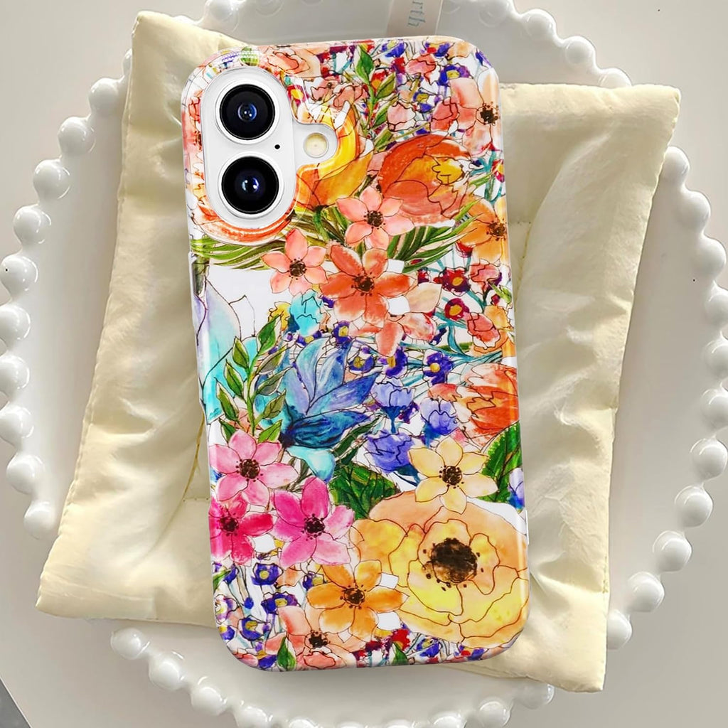 for iPhone 16 Case for Women, Cute Floral Print Girly Design Kawaii C