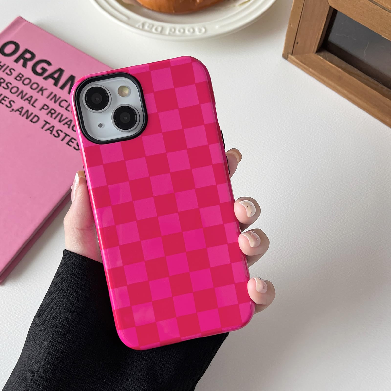 with iPhone 13/14 Case, Cute Aesthetic Fashion Colorful Checkered Cov