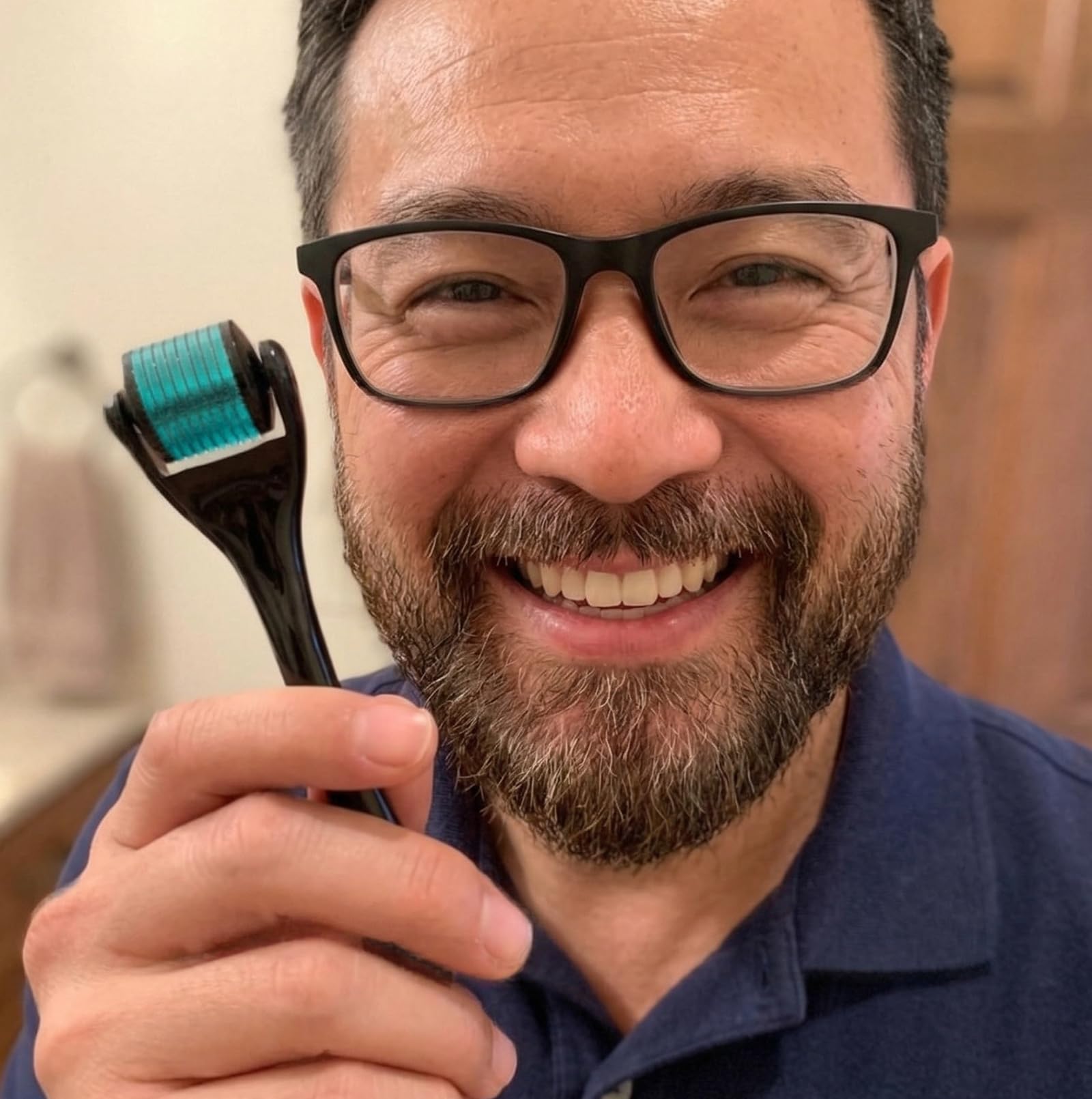 Roller 0.25mm — Titanium Microneedling Beauty Tool for Men & Women, Black/Blue