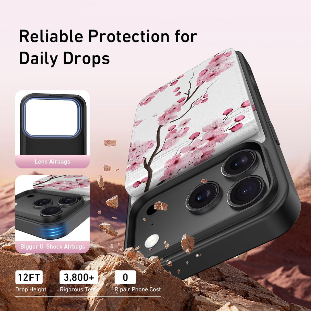 Iphone 17 Pro Wallet Case, Built-In Card Holder, Fashion Printed, Rfid Blocking,