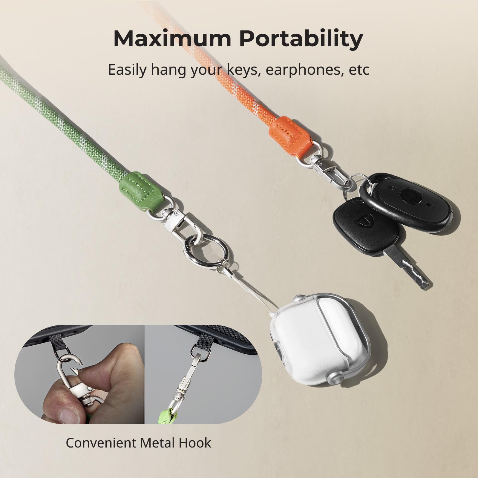 Phone Wrist Strap, 38Cm Leather & Nylon Wrist Strap For Smartphones With Built-I
