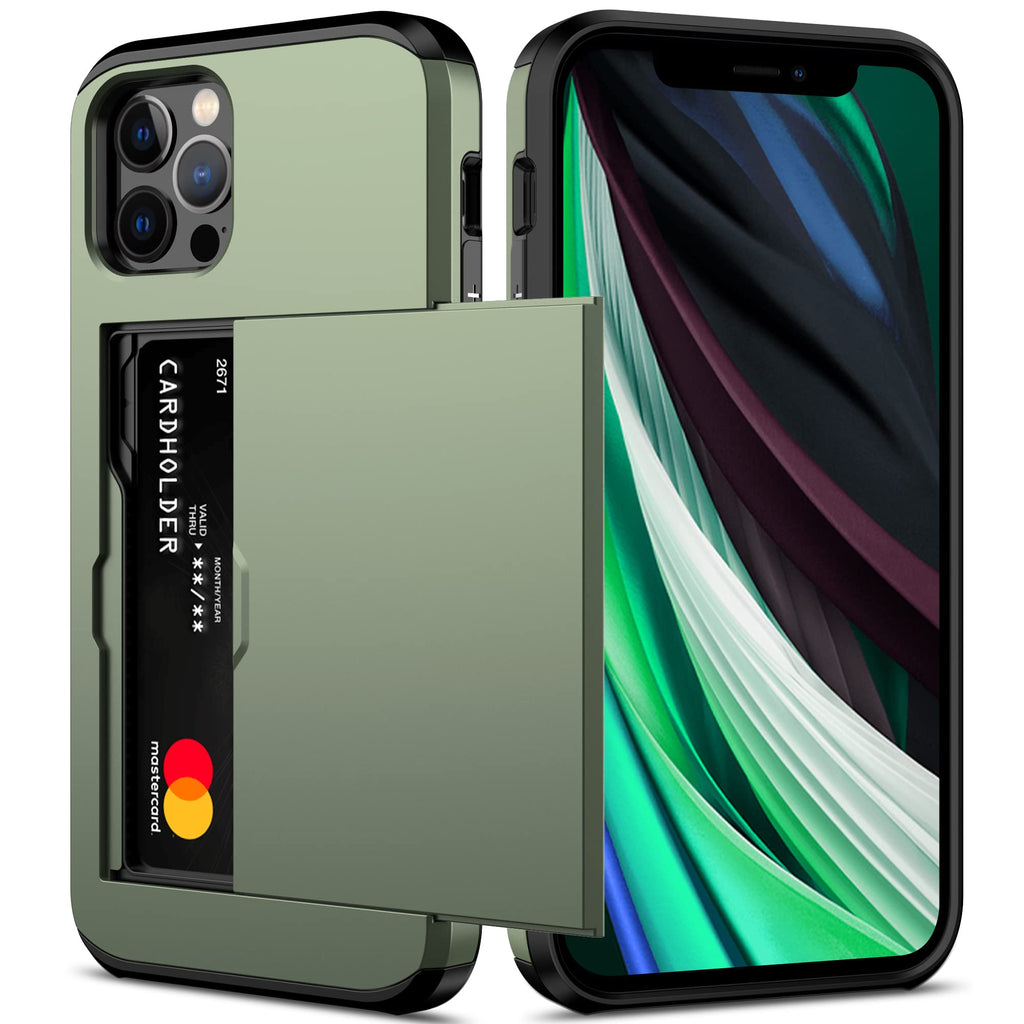 iPhone 12/iPhone 12 Pro Case with Card Holder Heavy Duty Protective Dual Lay
