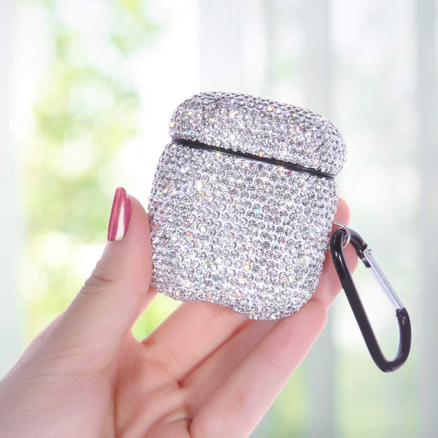 Case For Airpods With Keychain, Shockproof Protective Premium Bling Rhinestone C