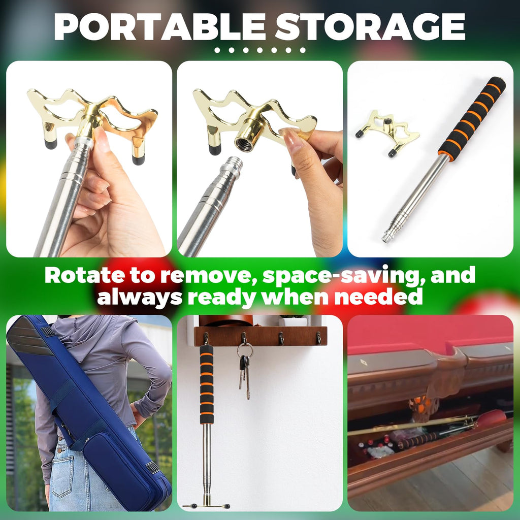 Pool Bridge Stick, Professional Retractable Pool Cue Bridge with Removable Brass
