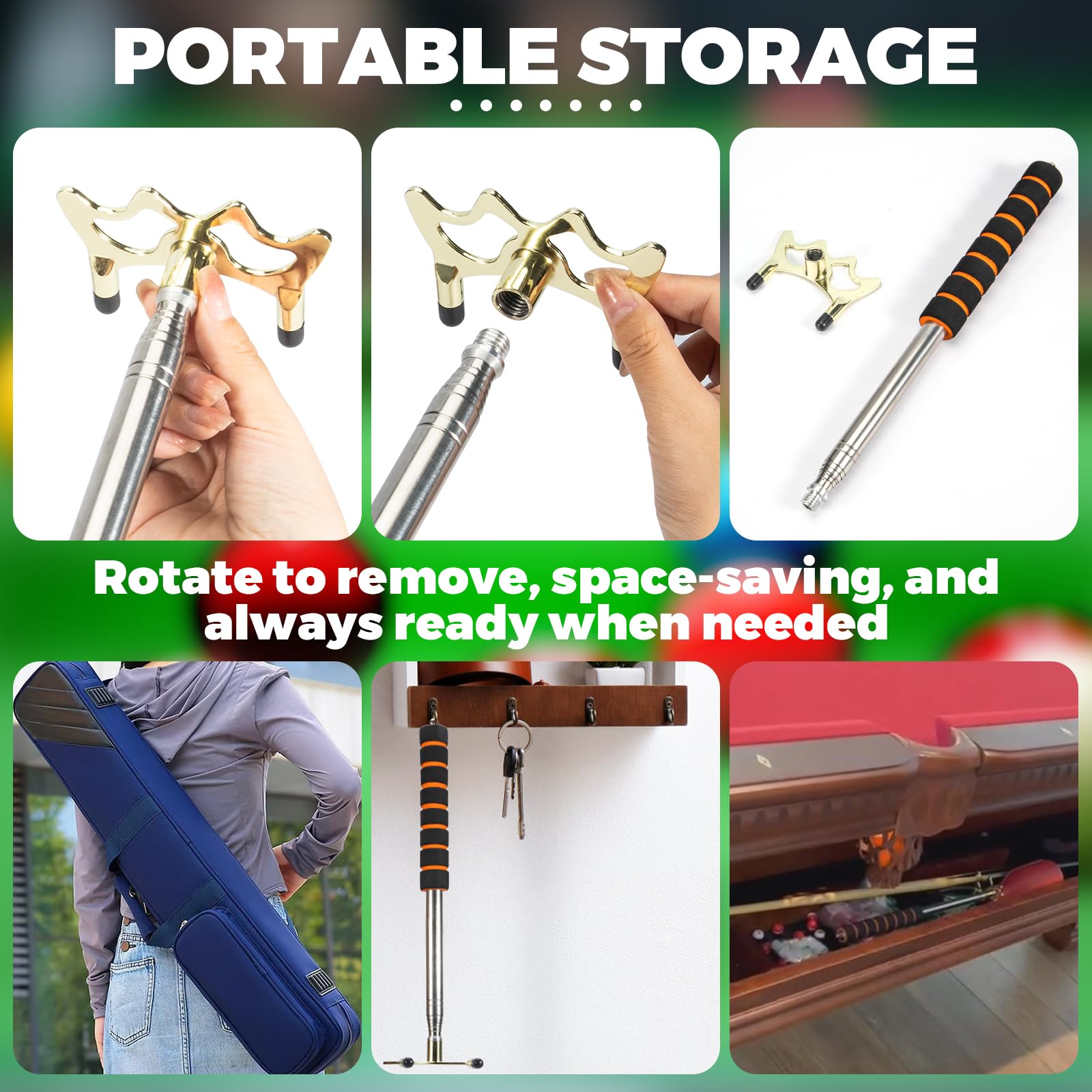 Pool Bridge Stick, Professional Retractable Pool Cue Bridge with Removable Brass
