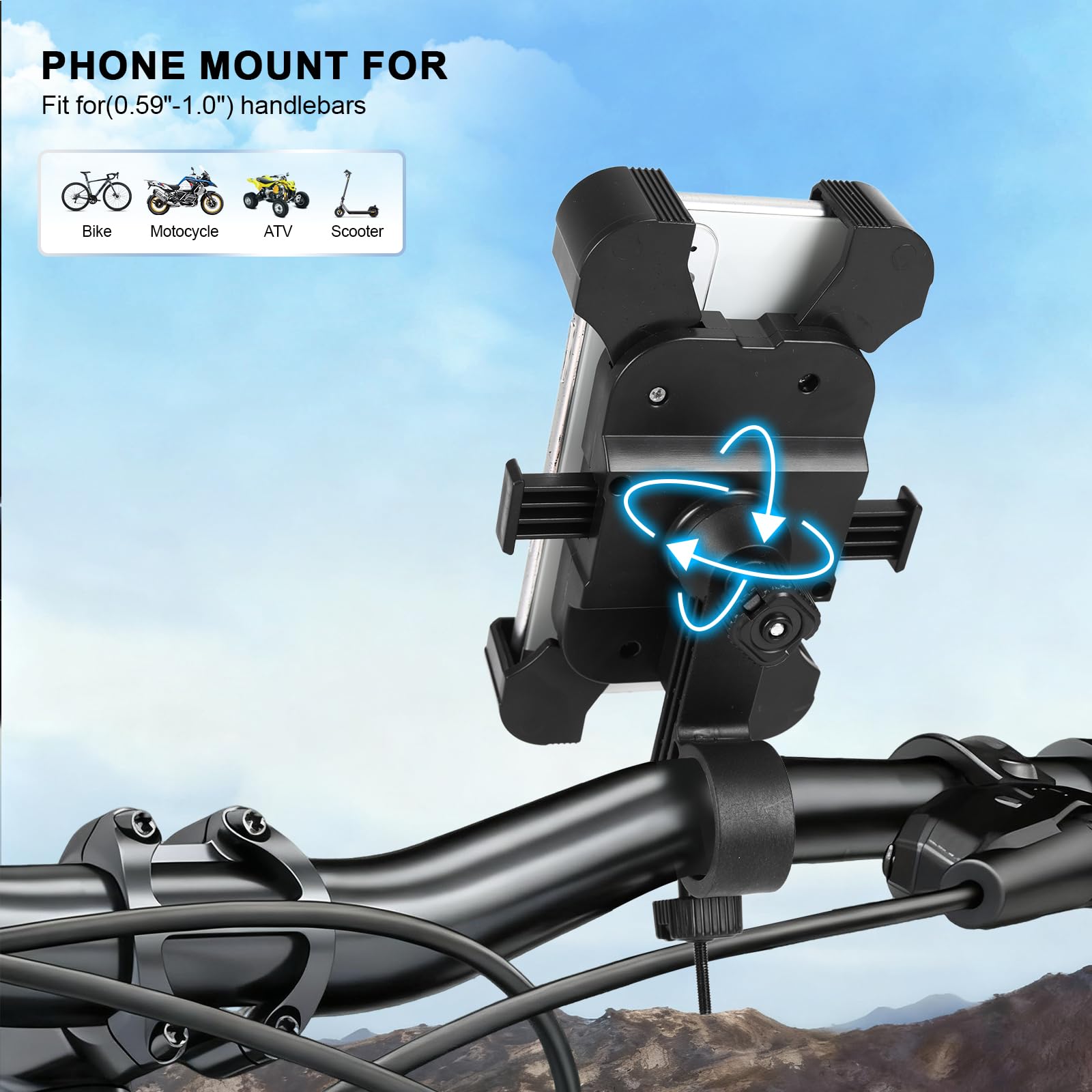 Bike Phone Mount Holder, Motorcycle Phone Mount, 3rd-Gen Anti Vibration for Scoo