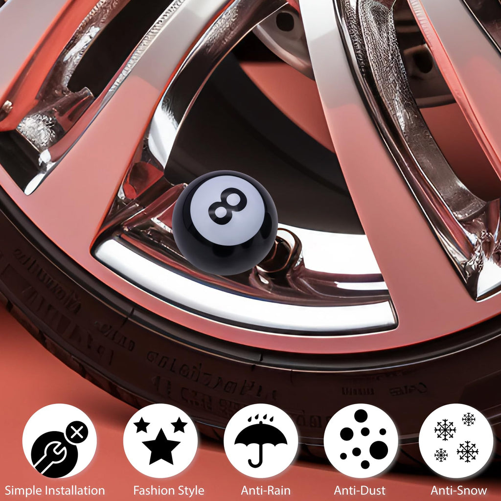 4PCS Pool 8 Ball Style Tire Valve Stem Caps, Universal Copper Core Dustproof Tir