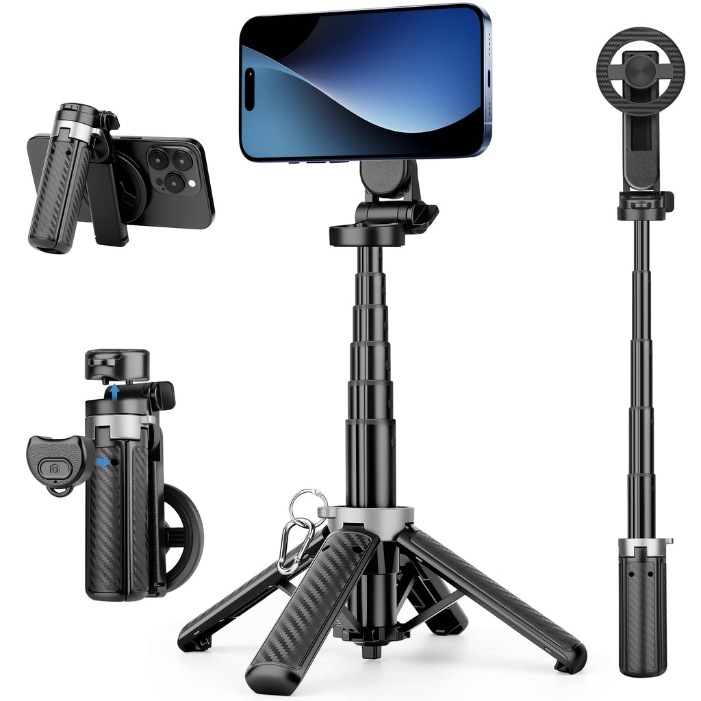 Multifunctional Magnetic Phone Tripod, Portable Selfie Stick for iPhone & Android